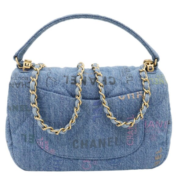 CHANEL  Mood Flap Small Quilted Denim Logo Printed Shoulder Bag Blue - Picture 3 of 11